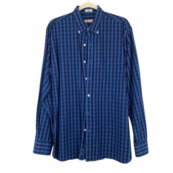 Peter Millar Mens' M Blue Plaid Button‎ Down 100% Cotton Shirt Long Sleeves - Picture 2 of 8